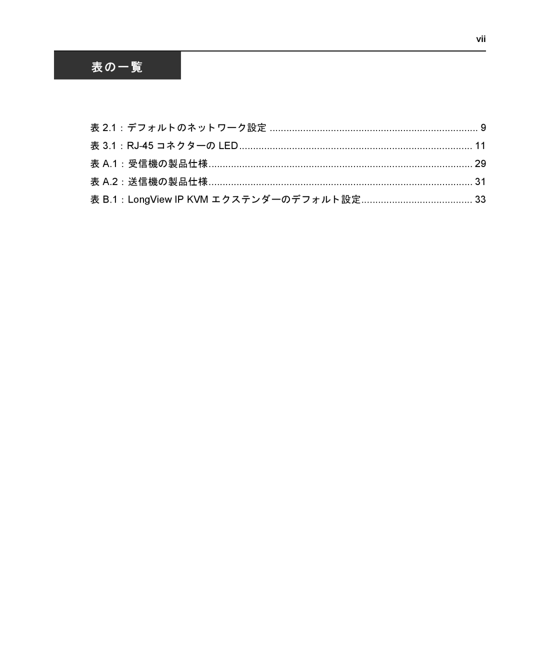 Avocent LongView IP manual 表の一覧 