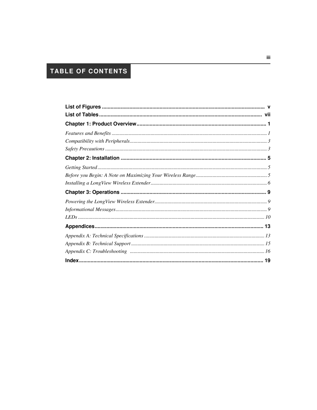 Avocent LongView Wireless manual Table of Contents 