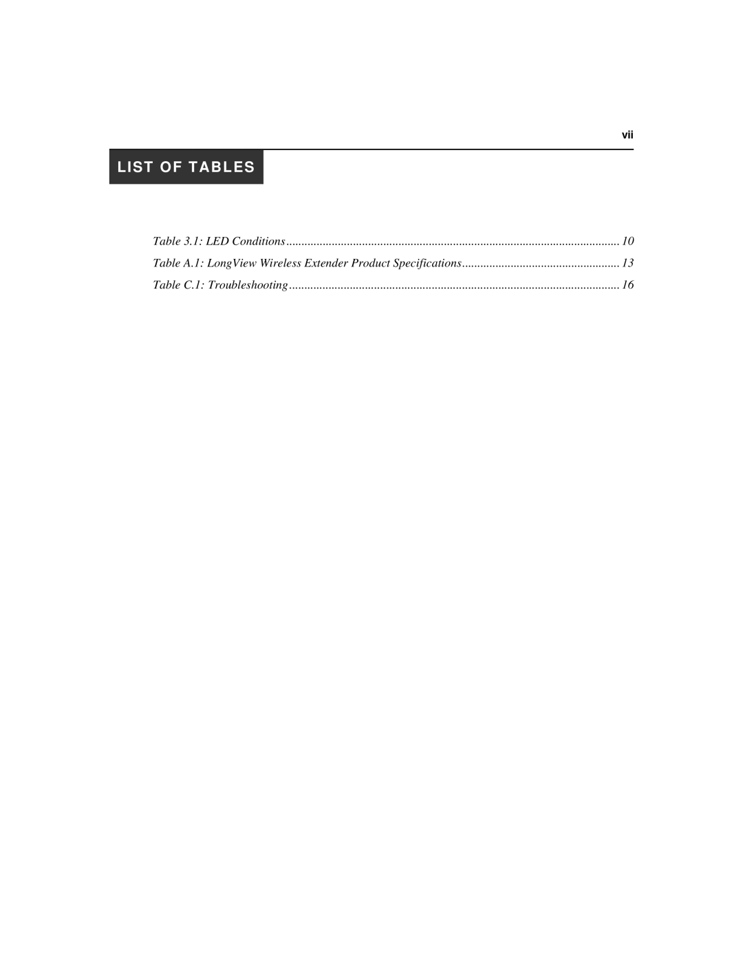 Avocent LongView Wireless manual List of Tables 