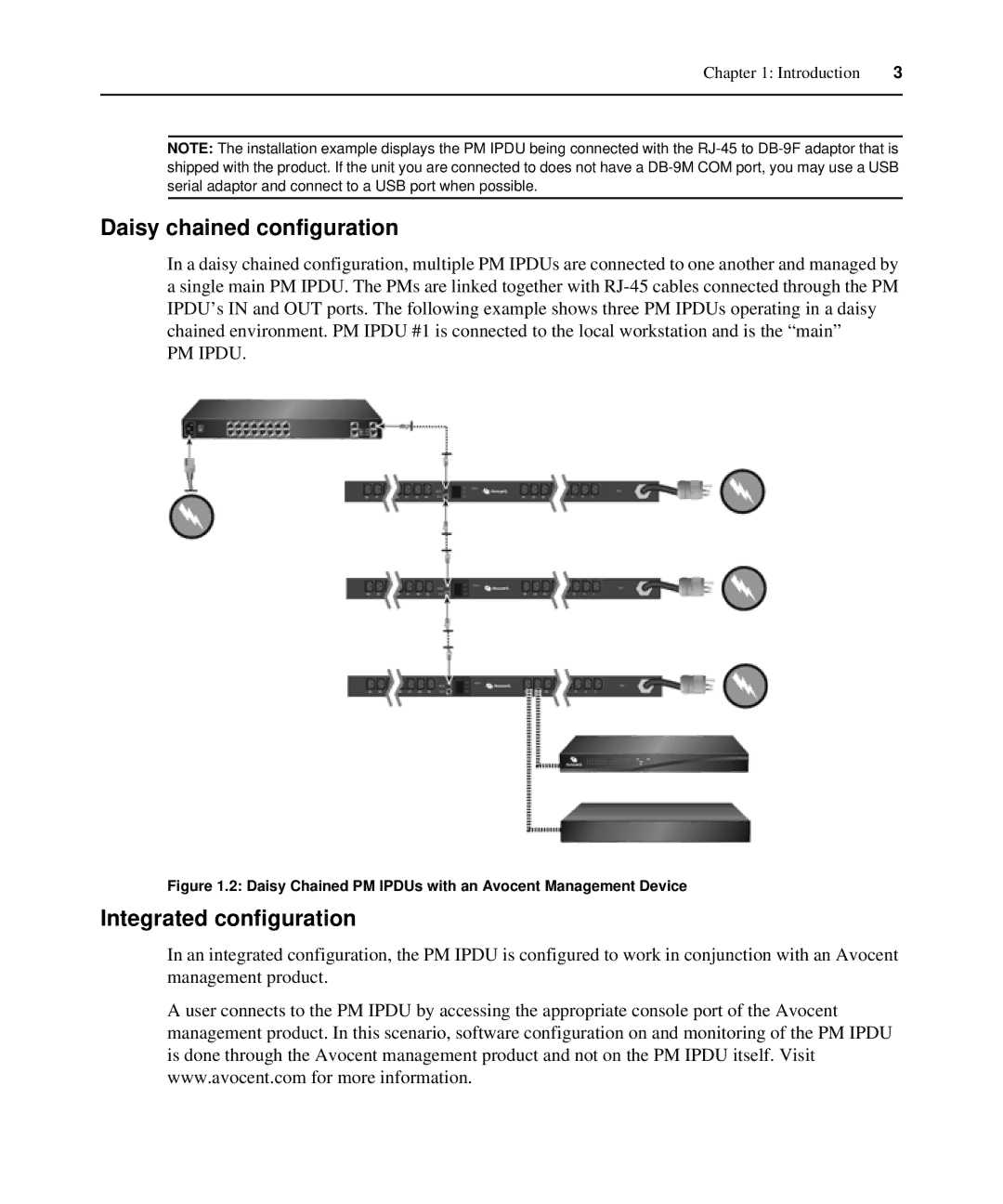 Avocent PM IPDU manual Daisy chained configuration, Integrated configuration 