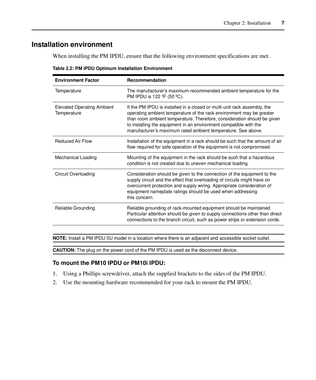 Avocent PM IPDU manual Installation environment, To mount the PM10 Ipdu or PM10i Ipdu 