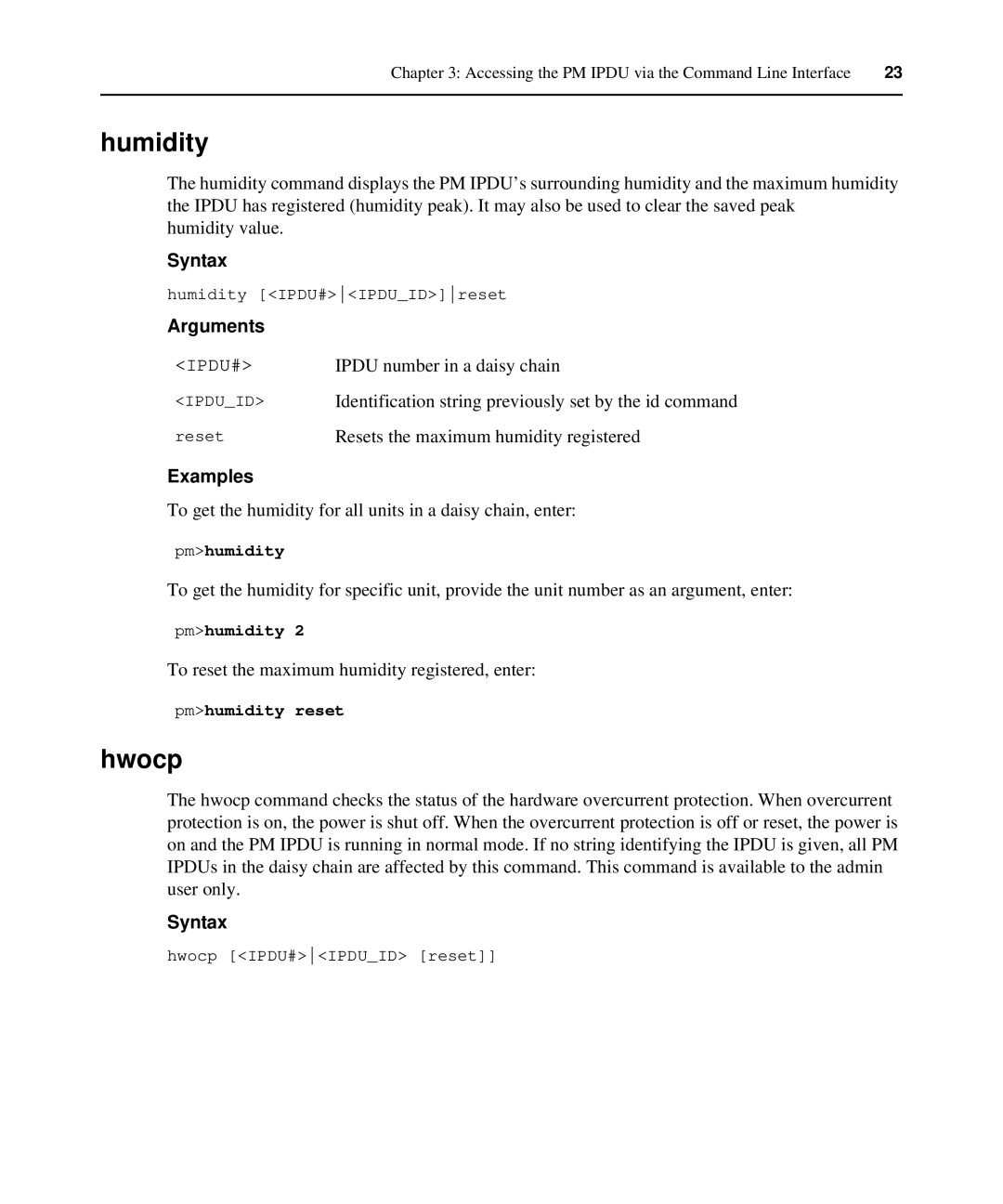 Avocent PM IPDU manual Humidity, Hwocp 