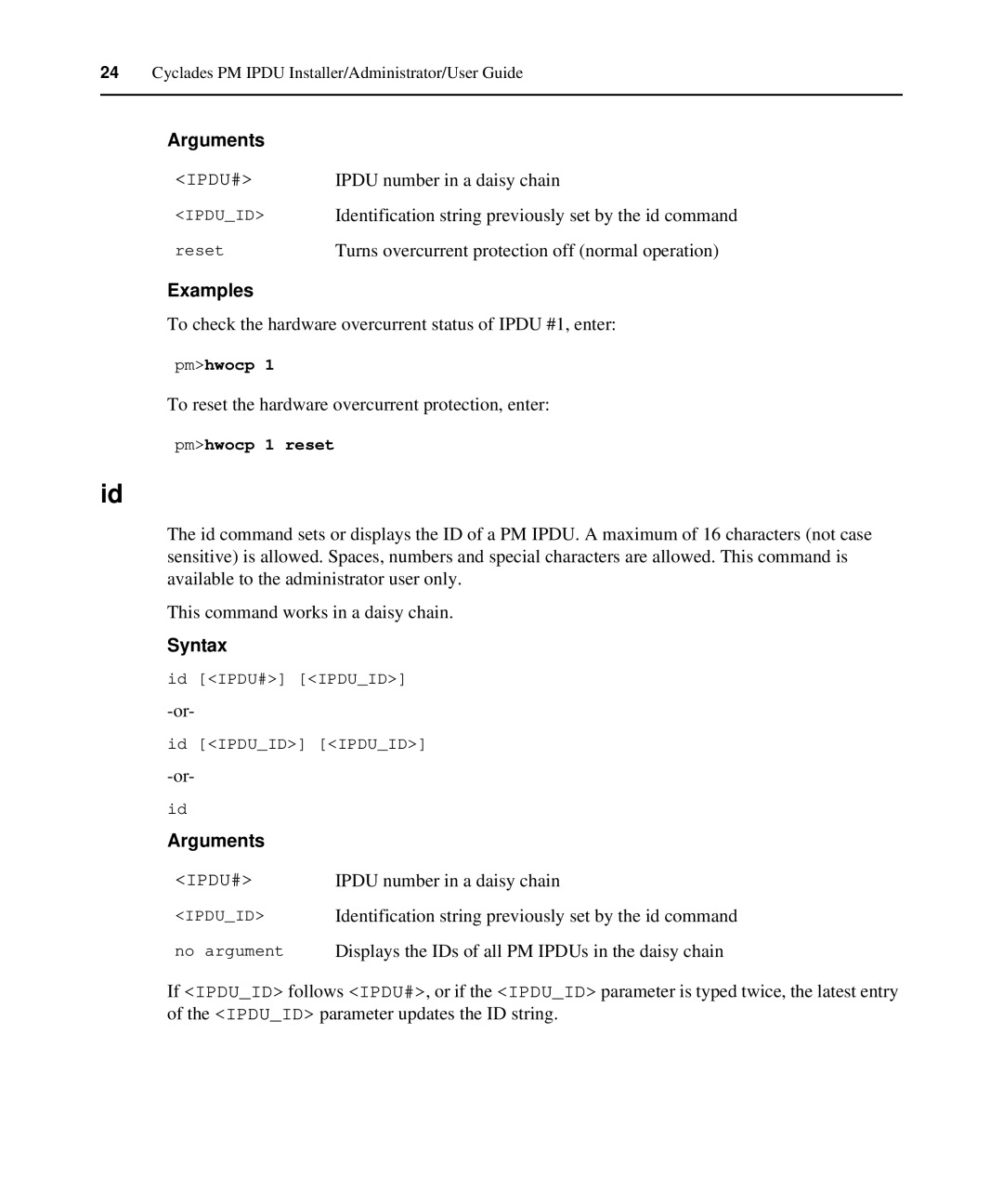 Avocent PM IPDU manual Turns overcurrent protection off normal operation 