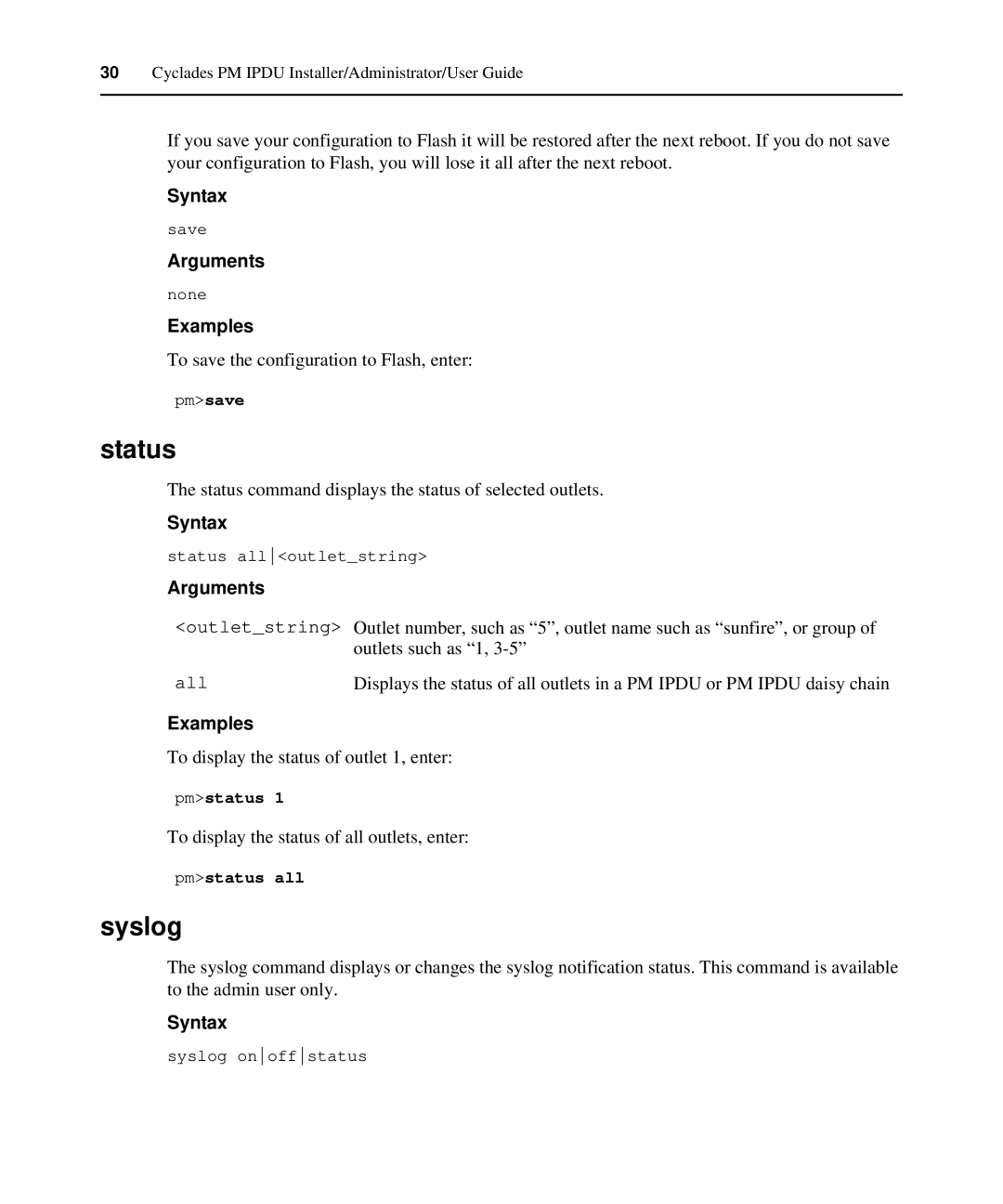 Avocent PM IPDU manual Status, Syslog 