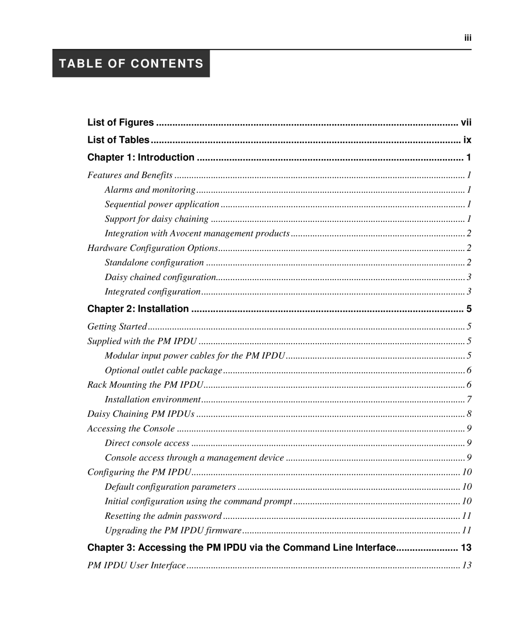 Avocent PM IPDU manual Table of Contents 