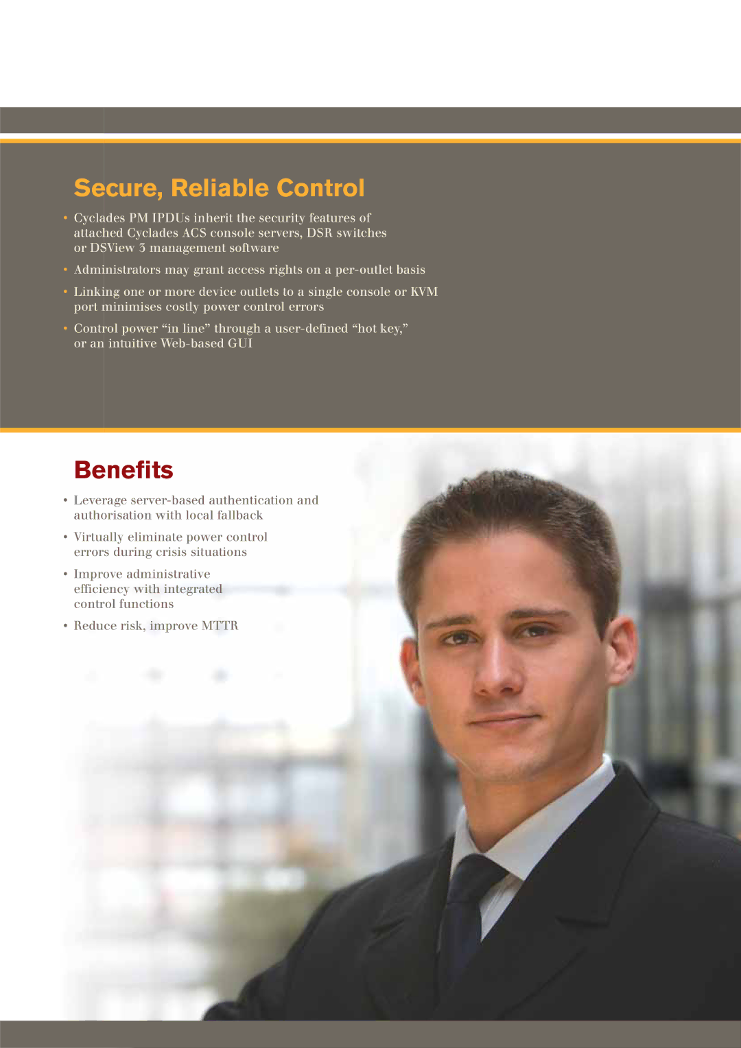 Avocent PM manual Secure, Reliable Control, Benefits 