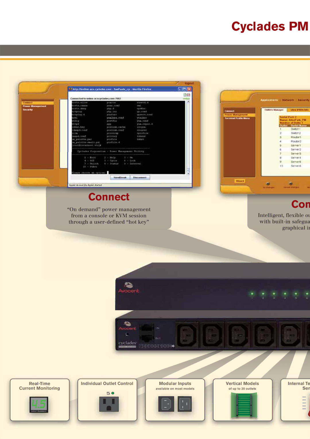 Avocent manual Cyclades PM, Connect, Intelligent, flexible ou with built-in safegua graphical 