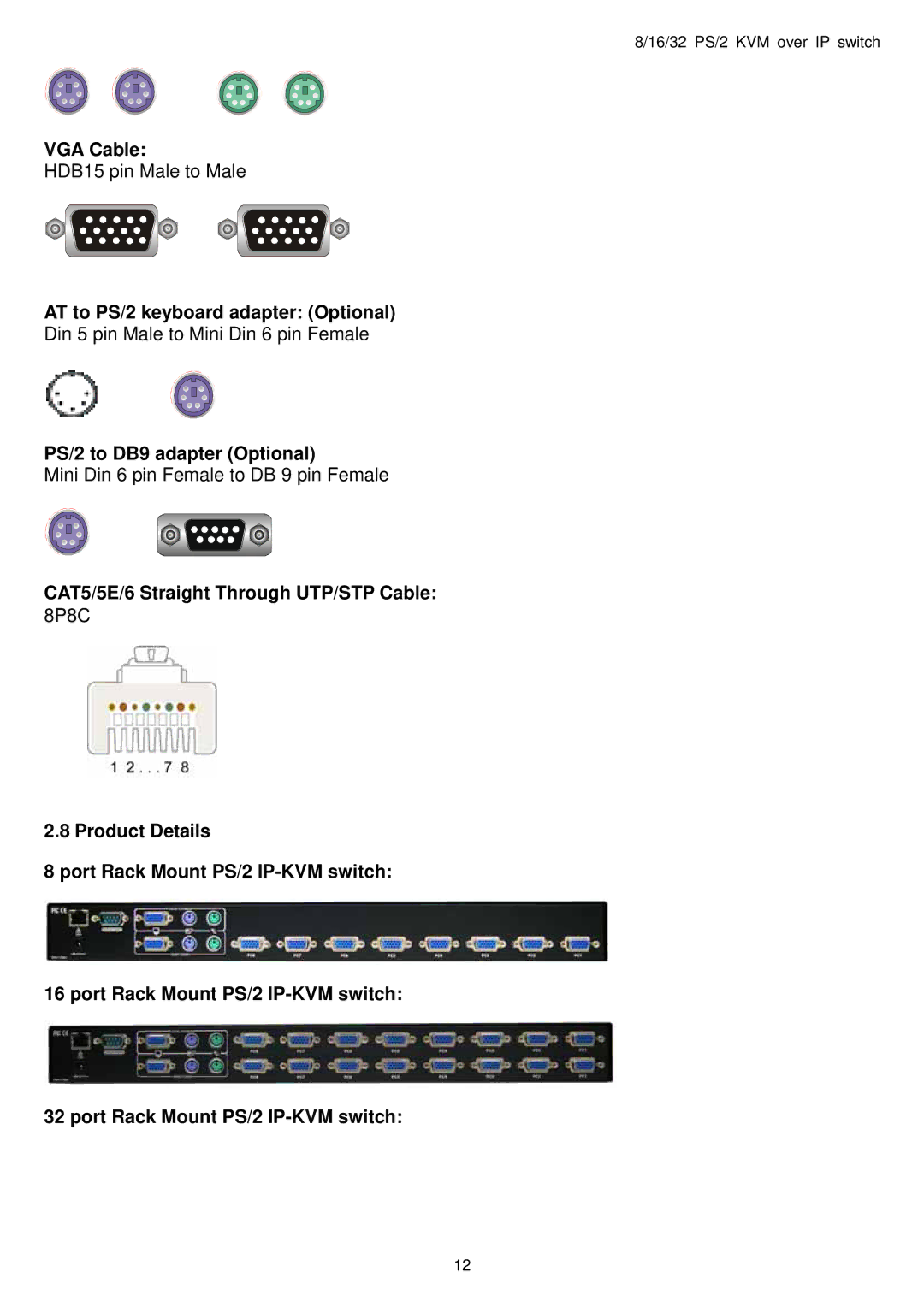 Avocent PS/2 IP user manual VGA Cable, AT to PS/2 keyboard adapter Optional, PS/2 to DB9 adapter Optional 