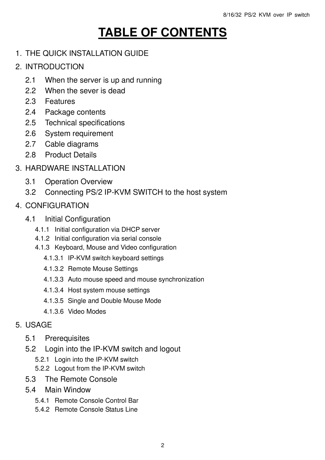 Avocent PS/2 IP user manual Table of Contents 