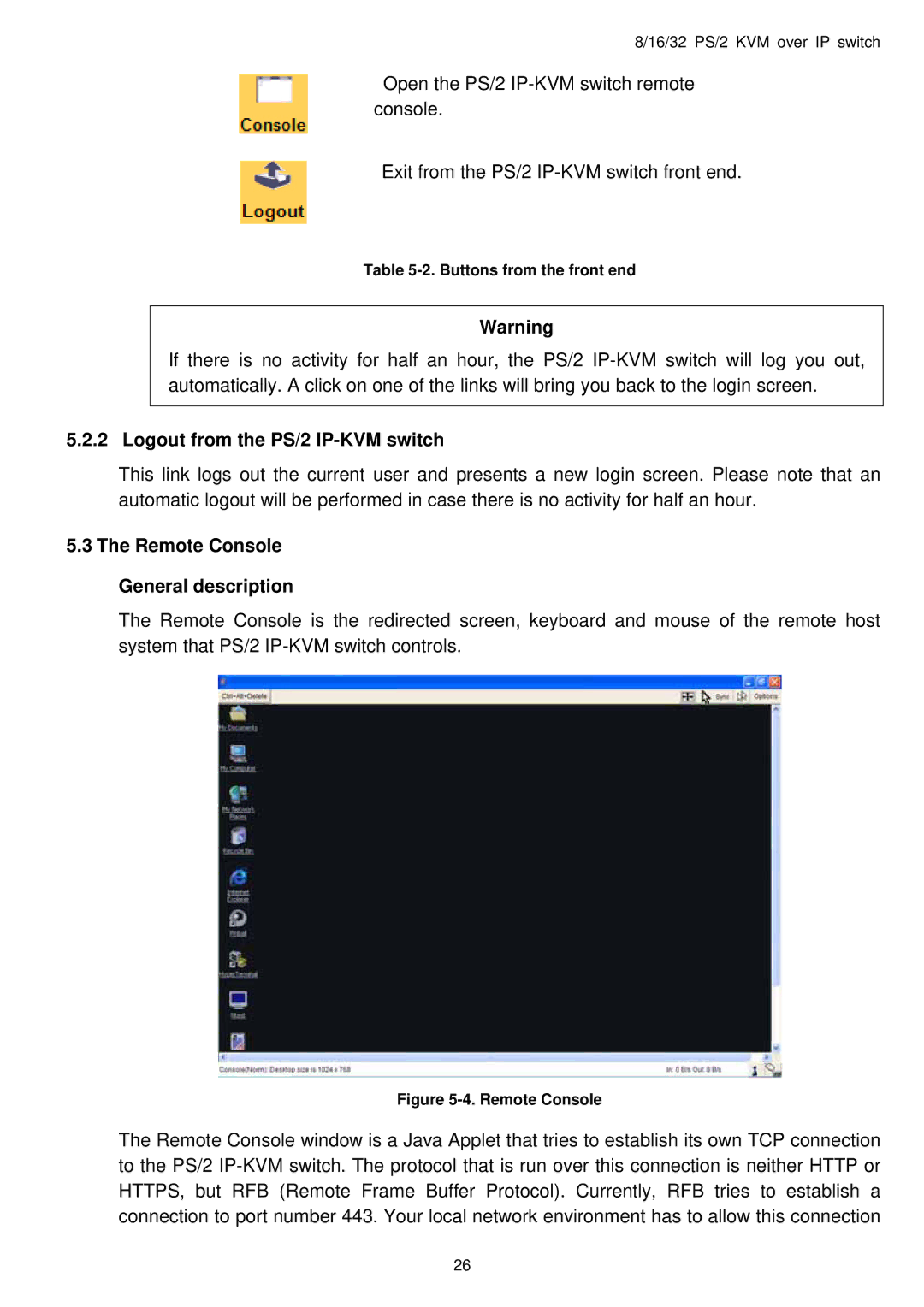 Avocent user manual Logout from the PS/2 IP-KVM switch, Remote Console General description 