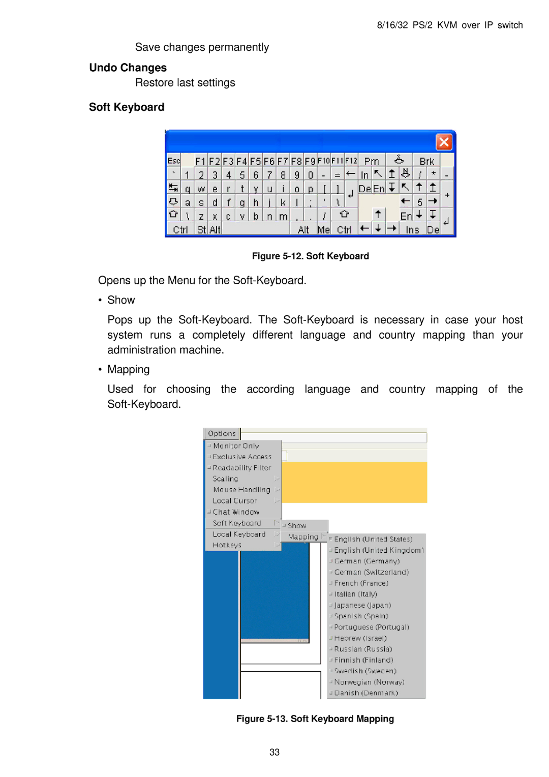 Avocent PS/2 IP user manual Undo Changes, Soft Keyboard 