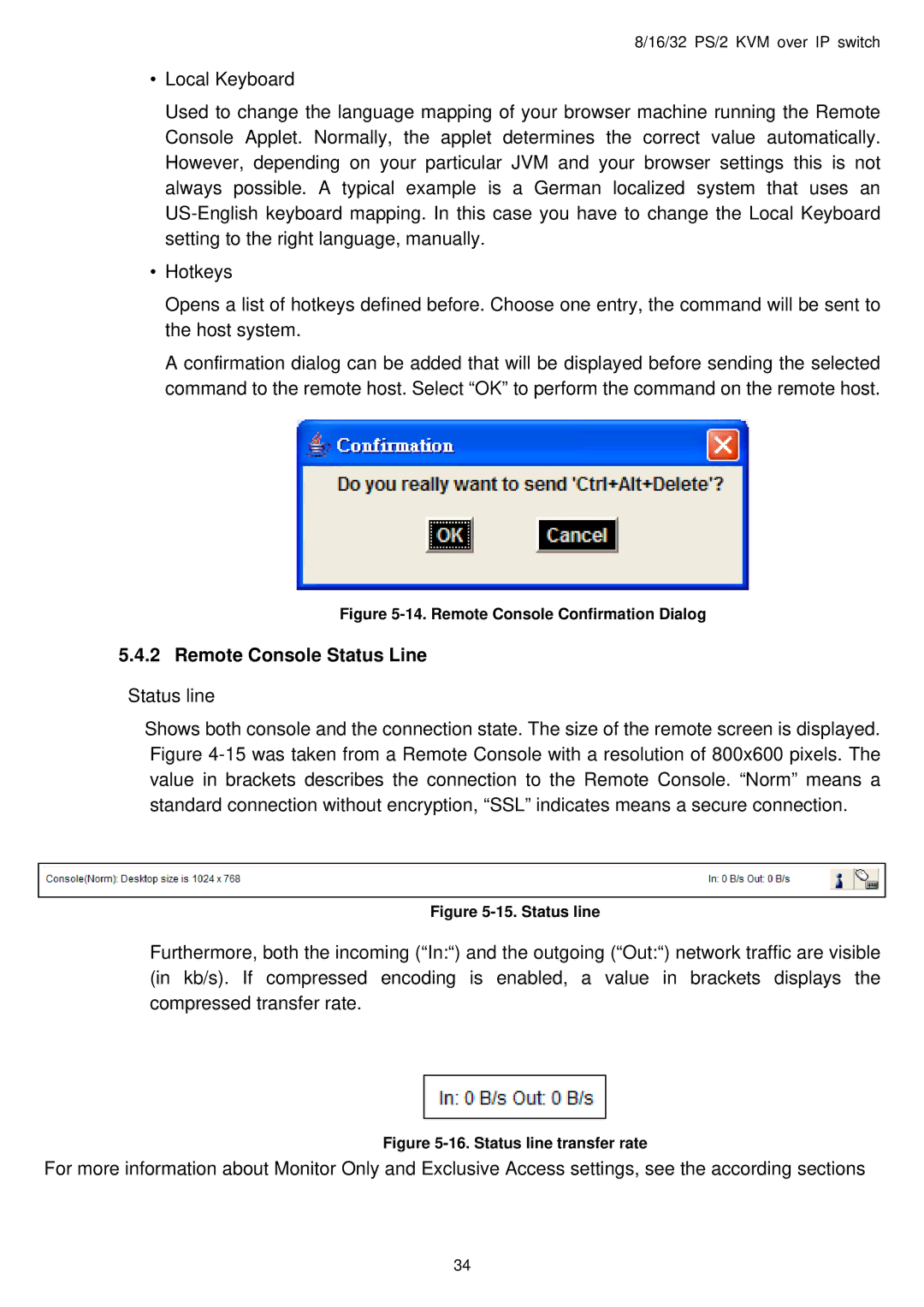 Avocent PS/2 IP user manual Remote Console Status Line, Remote Console Confirmation Dialog 