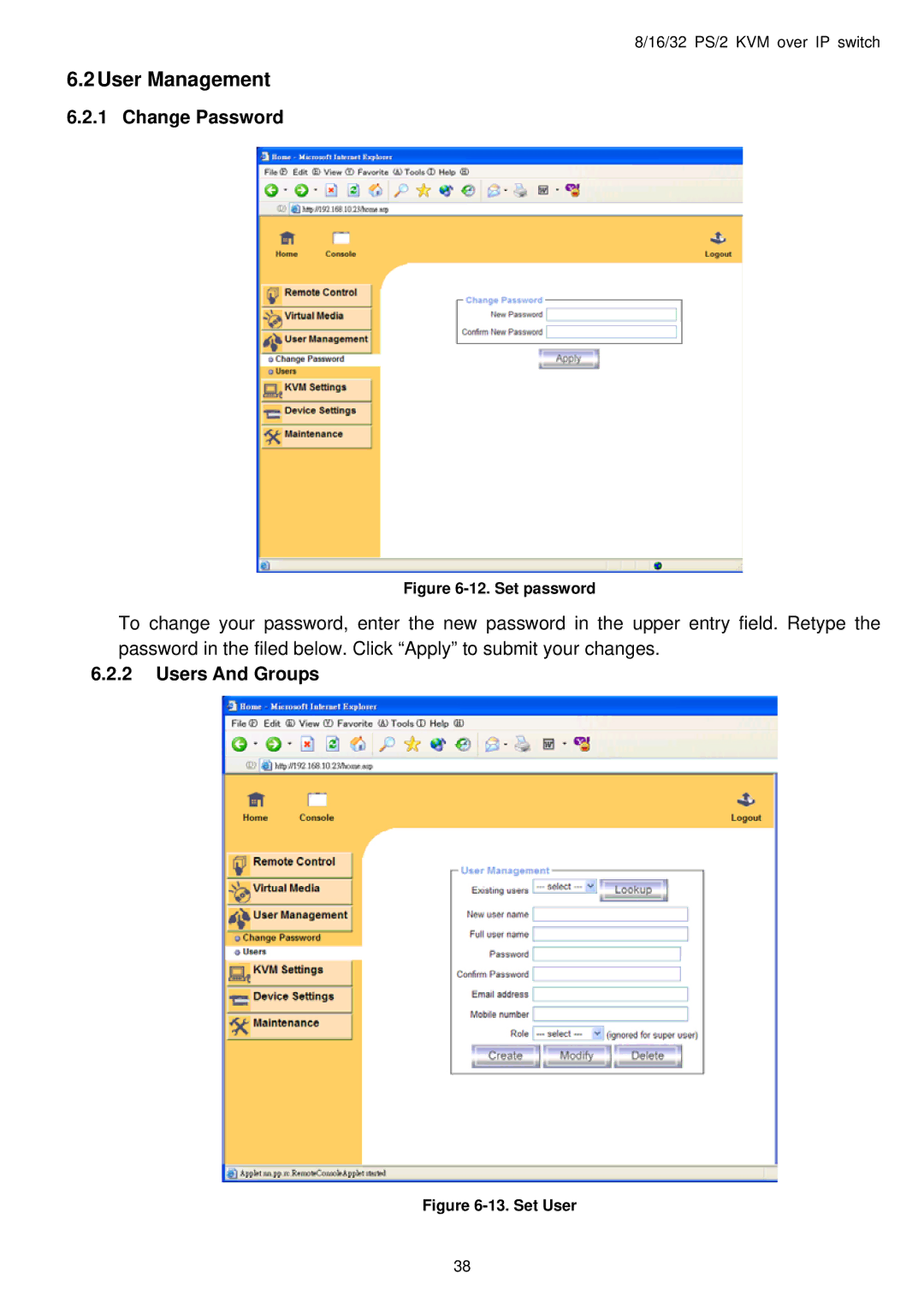 Avocent PS/2 IP user manual Change Password, Users And Groups 