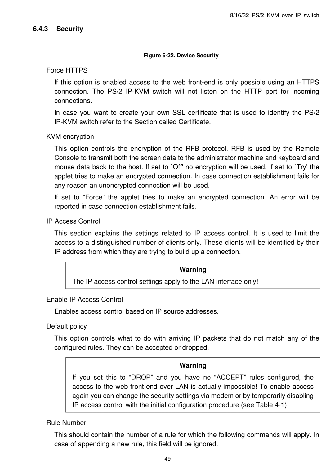 Avocent PS/2 IP user manual Device Security 