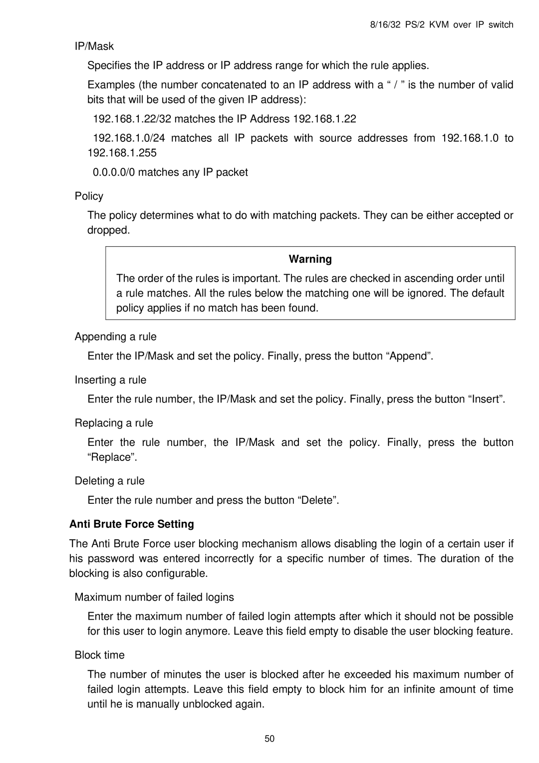 Avocent PS/2 IP user manual Anti Brute Force Setting 