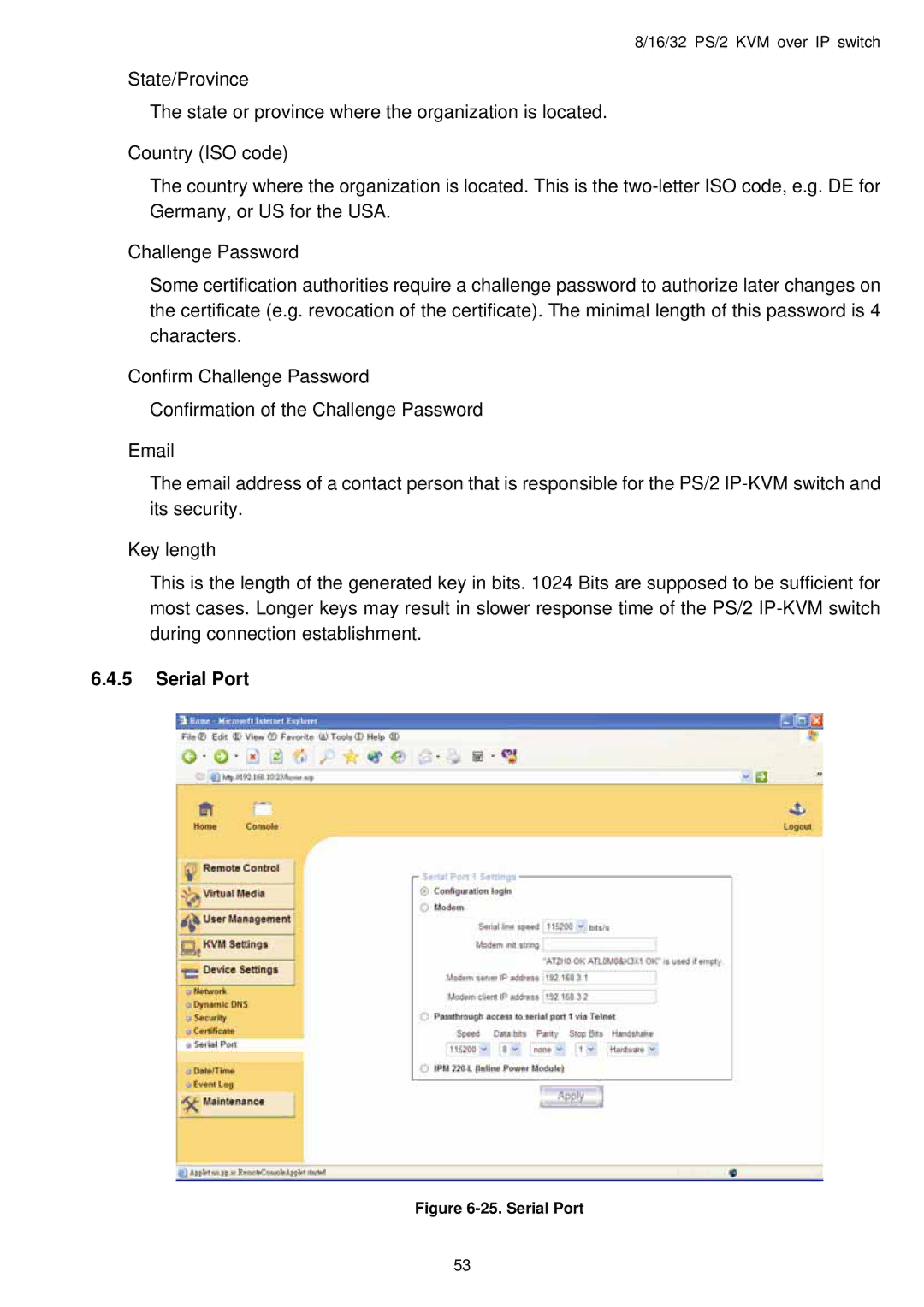 Avocent PS/2 IP user manual Serial Port 