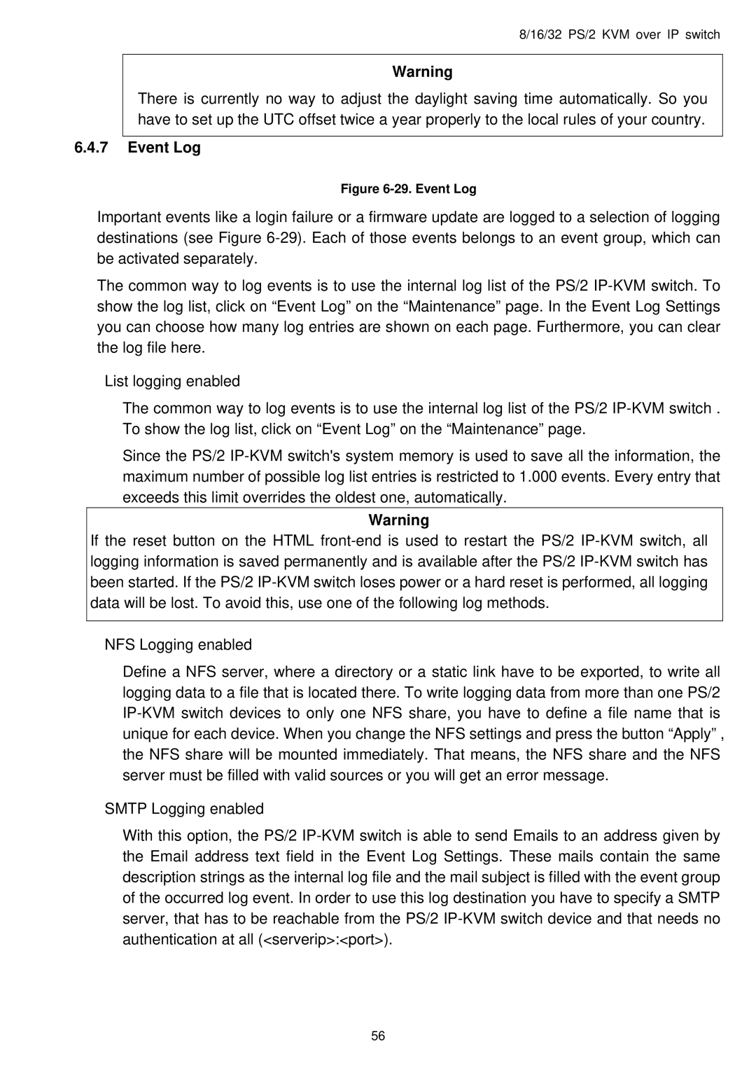 Avocent PS/2 IP user manual Event Log 