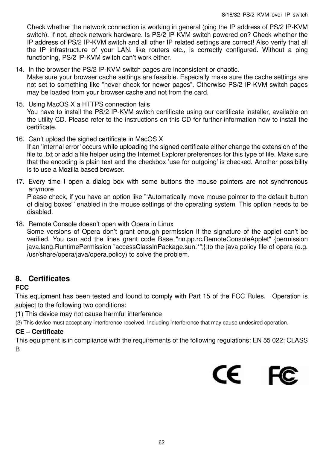 Avocent PS/2 IP user manual Certificates, CE Certificate 