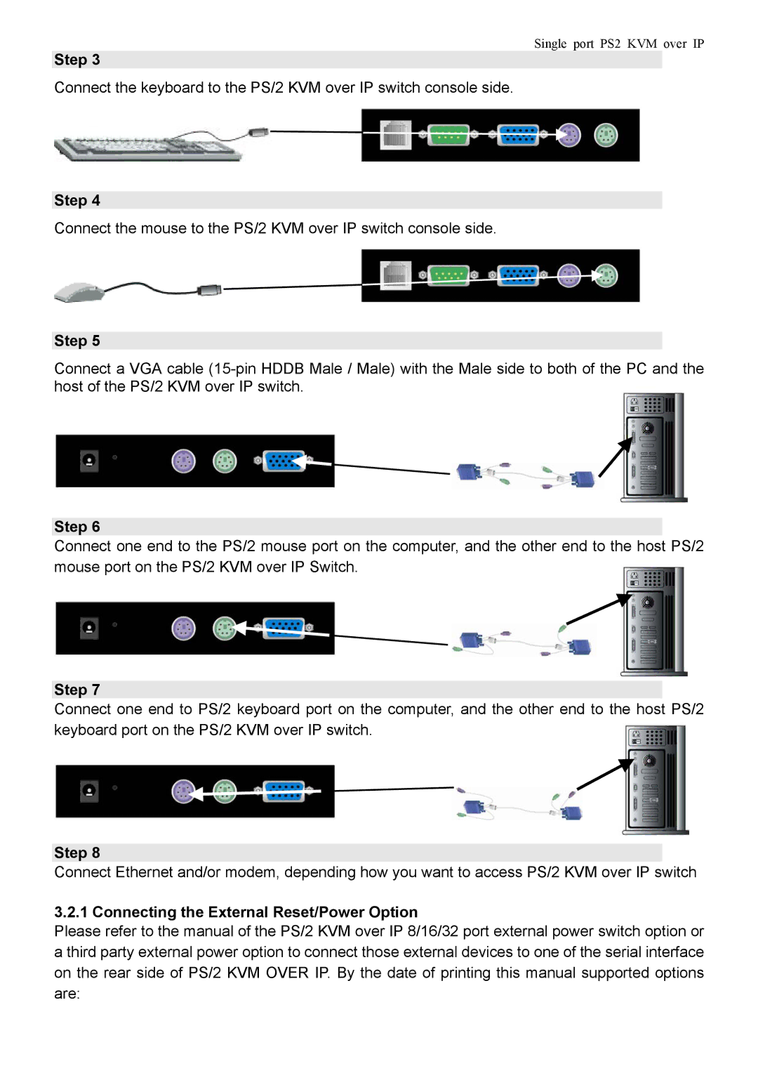 Avocent PS/2 KVM manual Connecting the External Reset/Power Option 