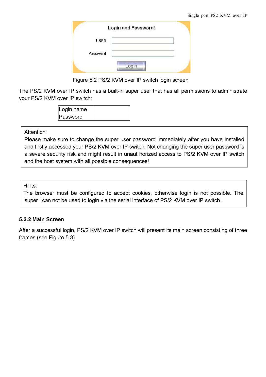 Avocent PS/2 KVM manual Main Screen 