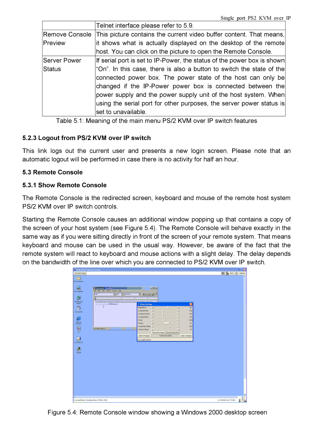 Avocent manual Logout from PS/2 KVM over IP switch, Remote Console Show Remote Console 