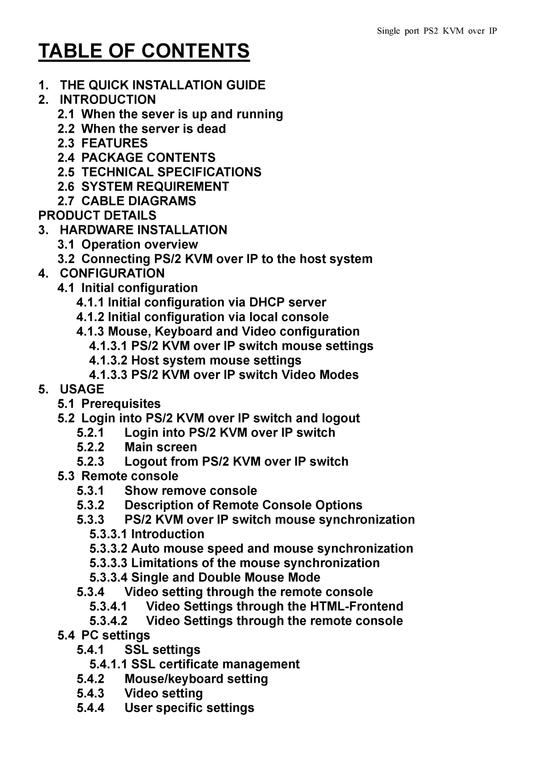 Avocent PS/2 KVM manual Table of Contents 