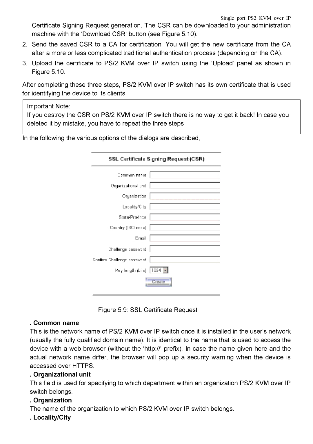 Avocent PS/2 KVM manual Common name, Organizational unit, Locality/City 