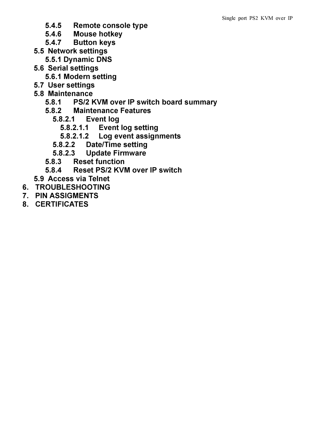 Avocent PS/2 KVM manual Troubleshooting PIN Assigments Certificates 