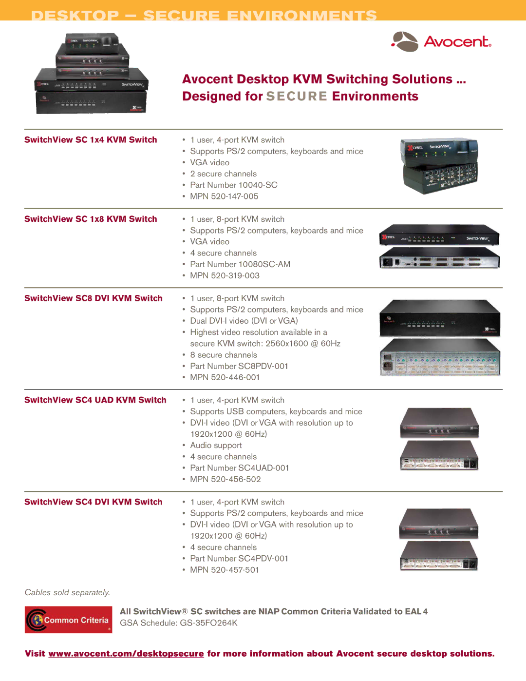 Avocent SC 1x4, SC 1x8 manual Desktop Secure Environments 