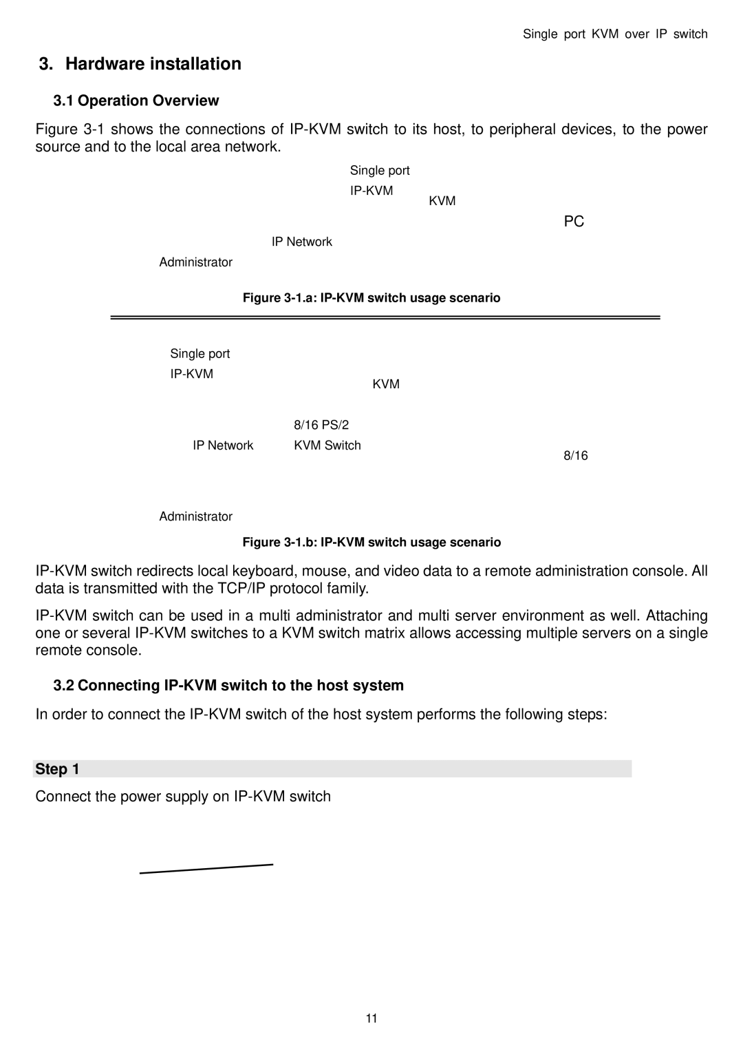 Avocent Single port KVM over IP switch user manual Operation Overview, Connecting IP-KVM switch to the host system, Step 