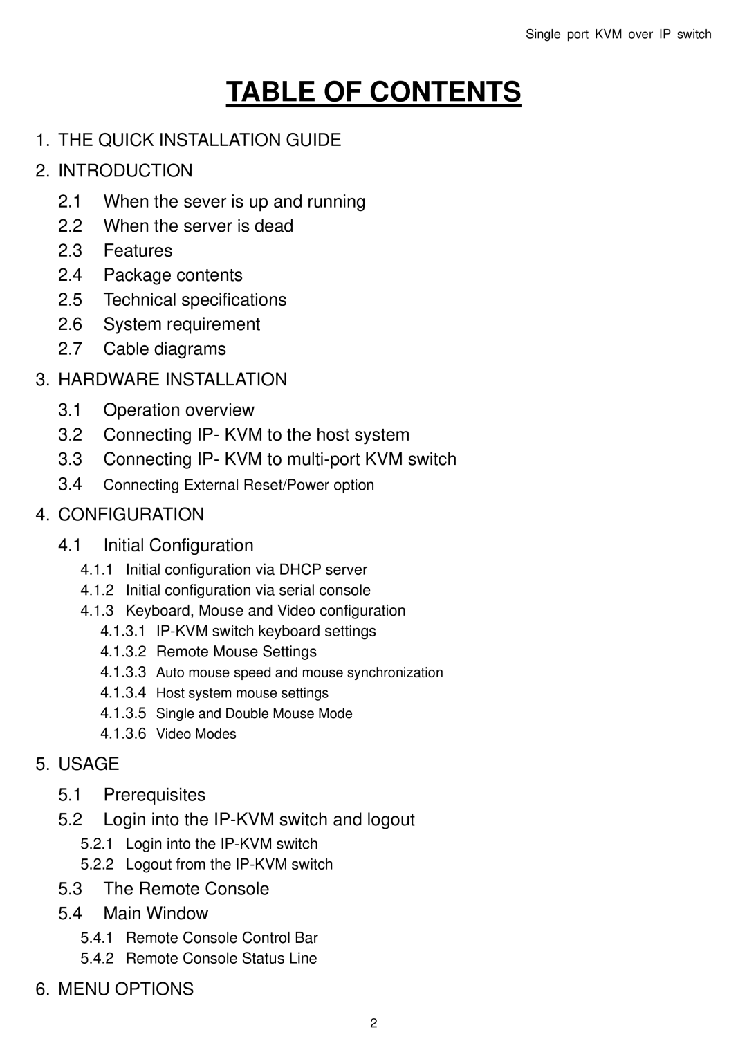 Avocent Single port KVM over IP switch user manual Table of Contents 