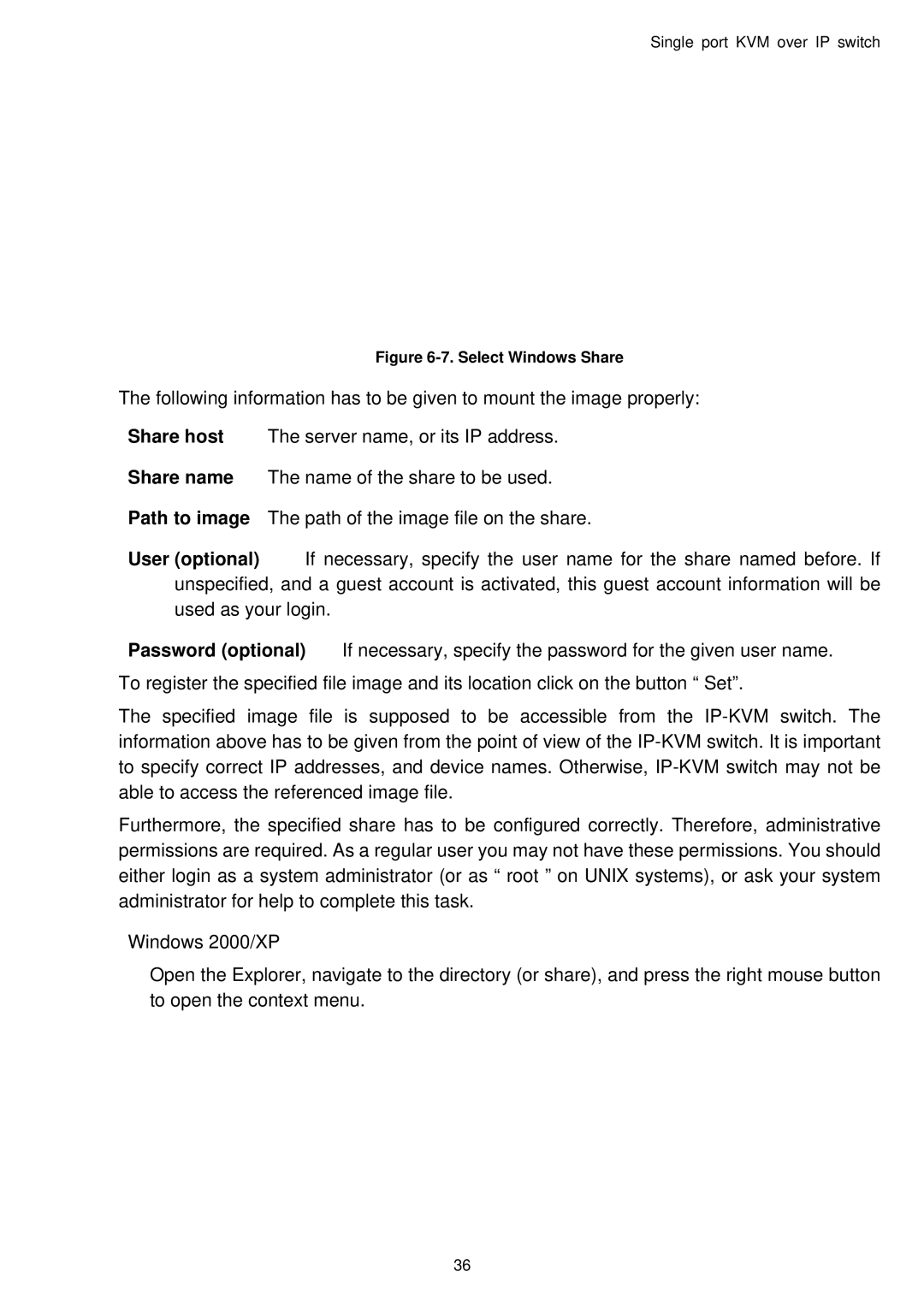 Avocent Single port KVM over IP switch user manual Select Windows Share 