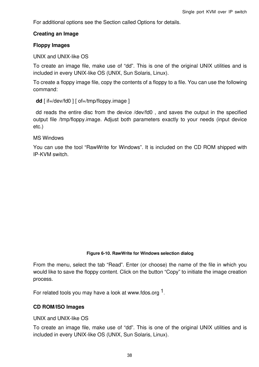 Avocent Single port KVM over IP switch user manual Creating an Image Floppy Images, CD ROM/ISO Images 