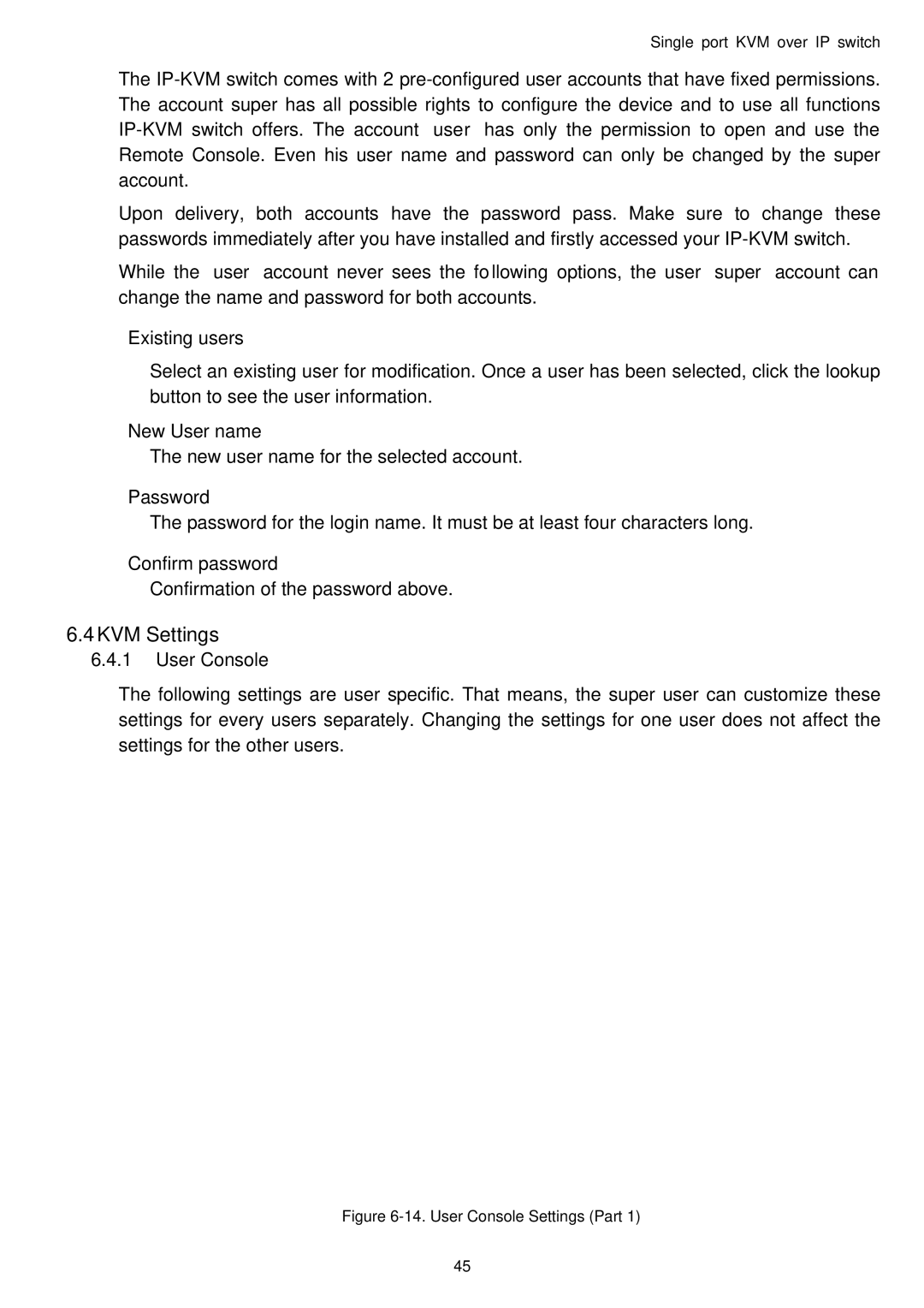 Avocent Single port KVM over IP switch user manual KVM Settings, User Console 