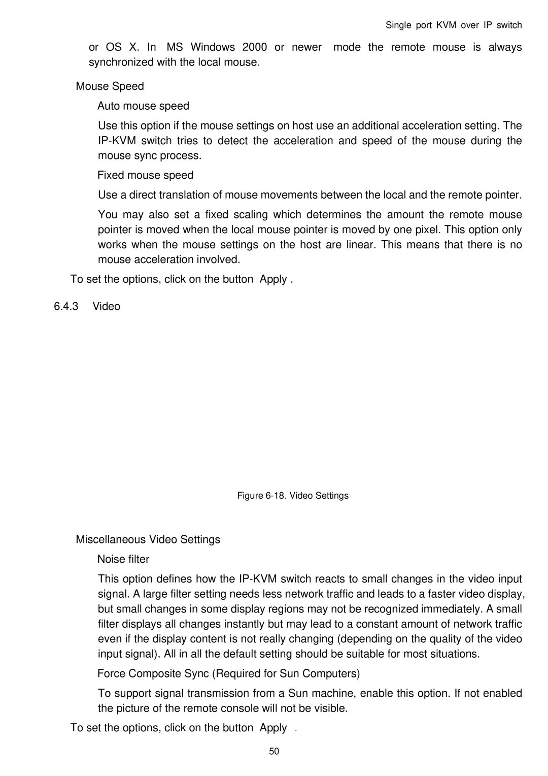 Avocent Single port KVM over IP switch user manual Video Settings 