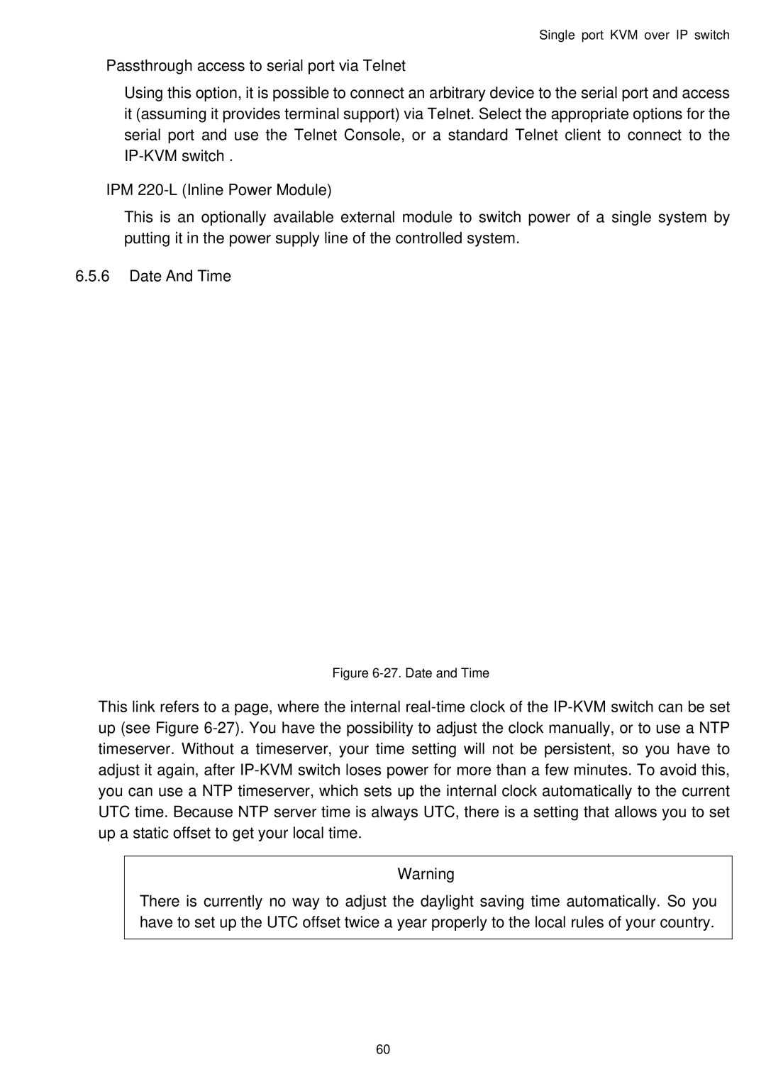 Avocent Single port KVM over IP switch user manual Date And Time, Date and Time 