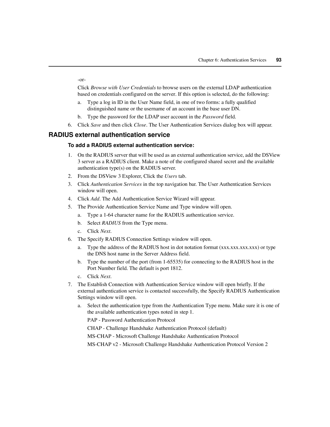 Avocent SPC420 manual To add a Radius external authentication service 