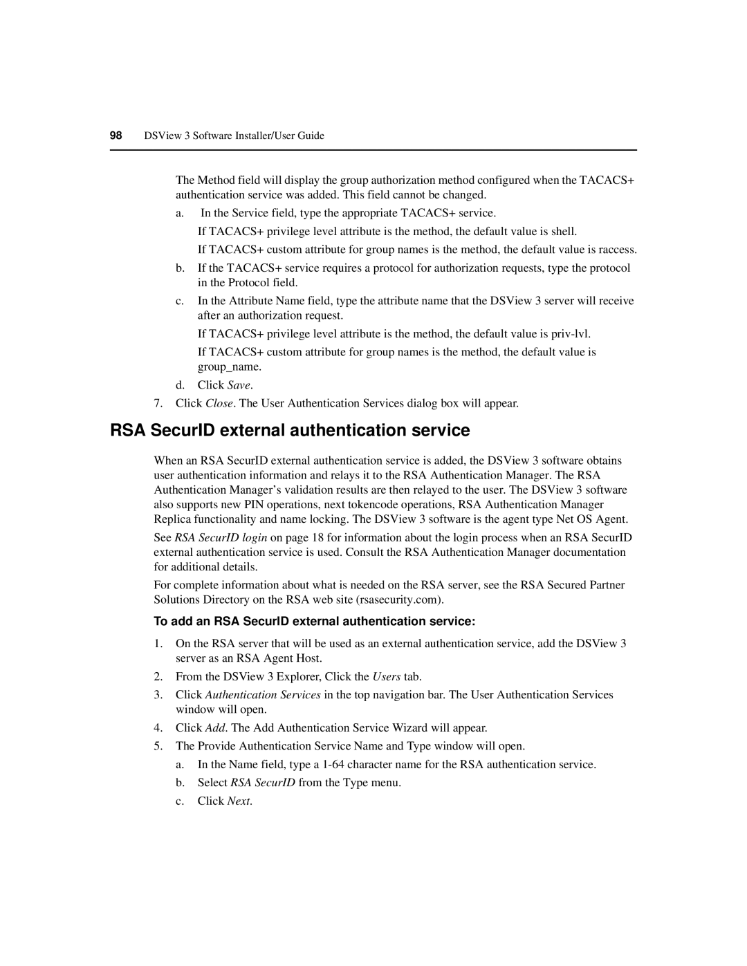 Avocent SPC420 manual To add an RSA SecurID external authentication service 