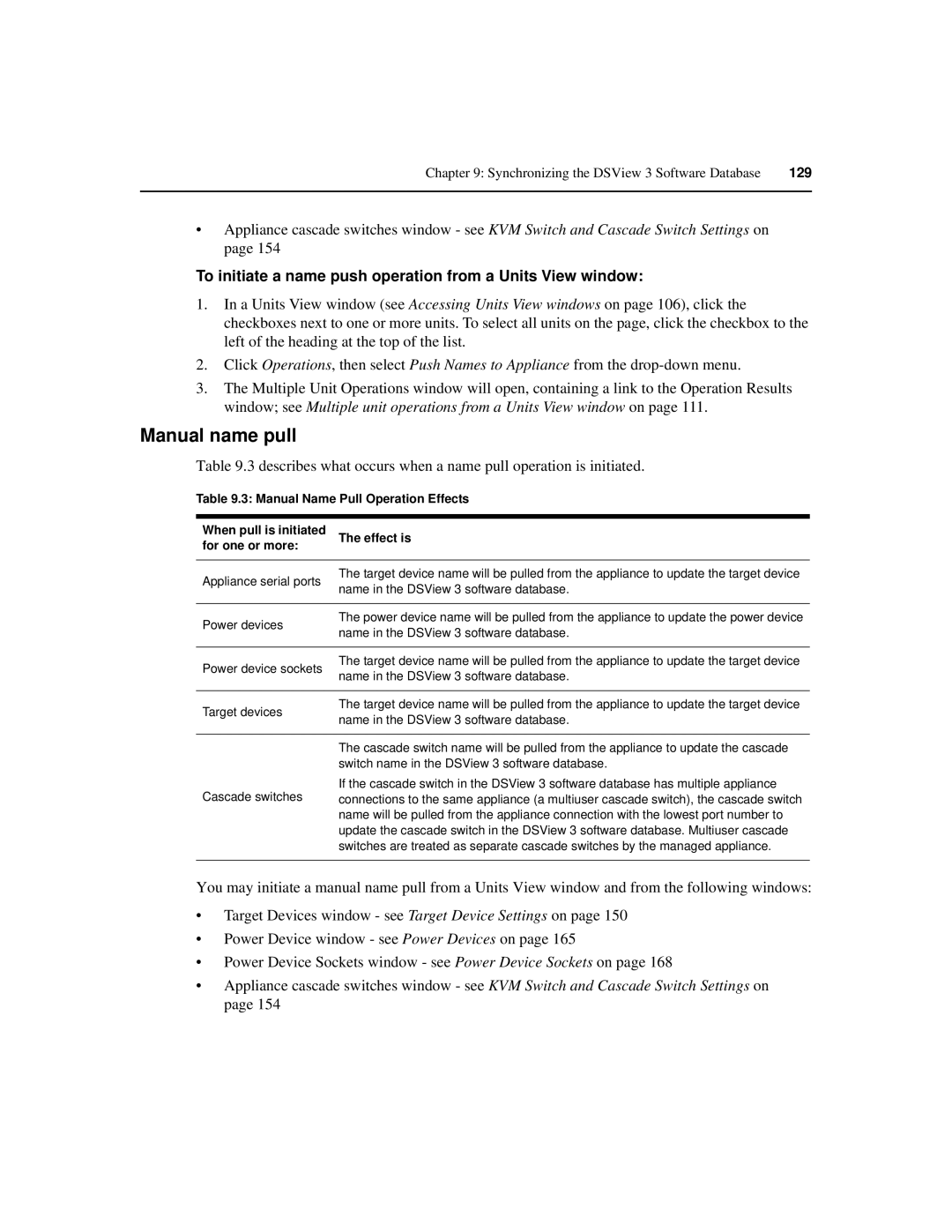 Avocent SPC420 manual Manual name pull, To initiate a name push operation from a Units View window 