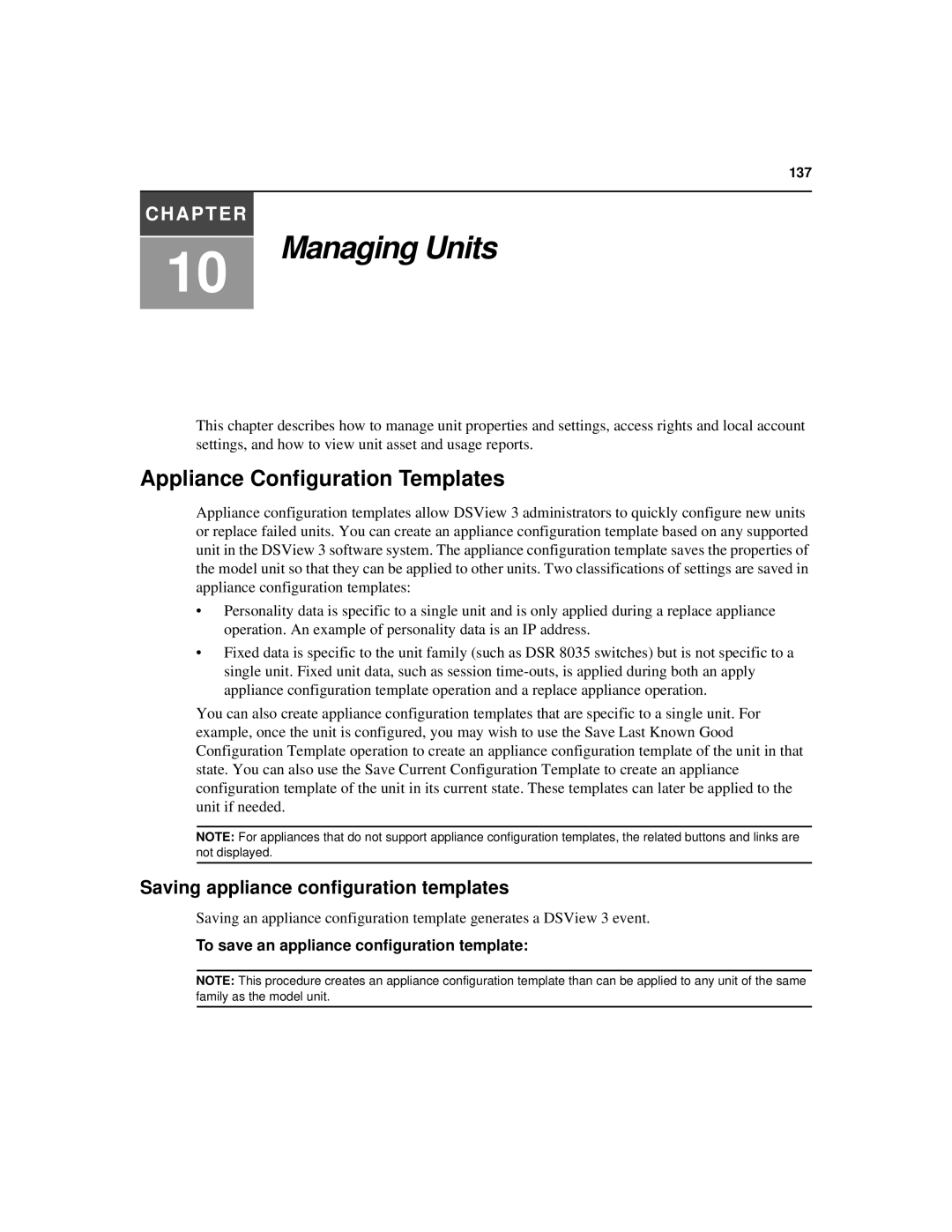 Avocent SPC420 manual Managing Units, Appliance Configuration Templates, Saving appliance configuration templates 