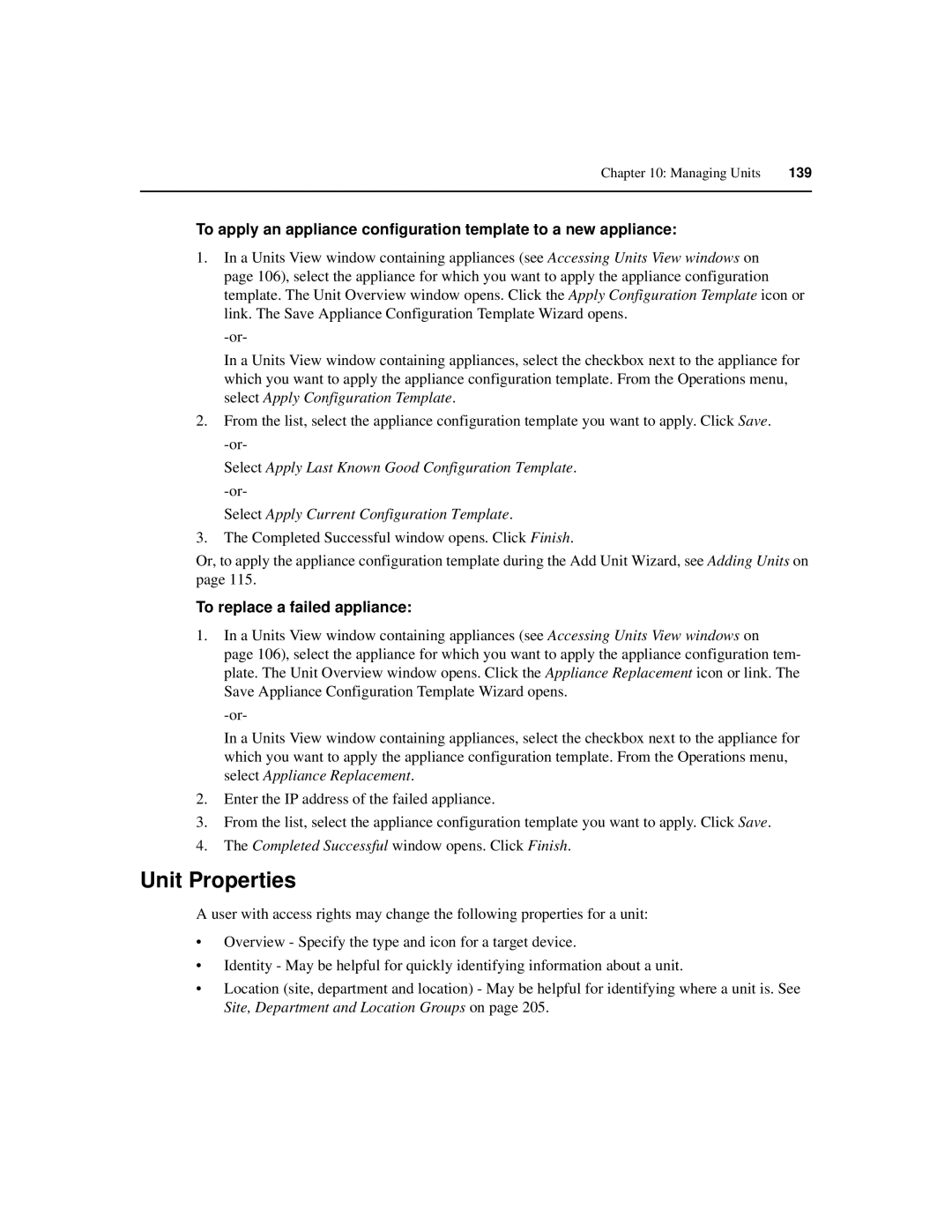 Avocent SPC420 manual Unit Properties, To replace a failed appliance 