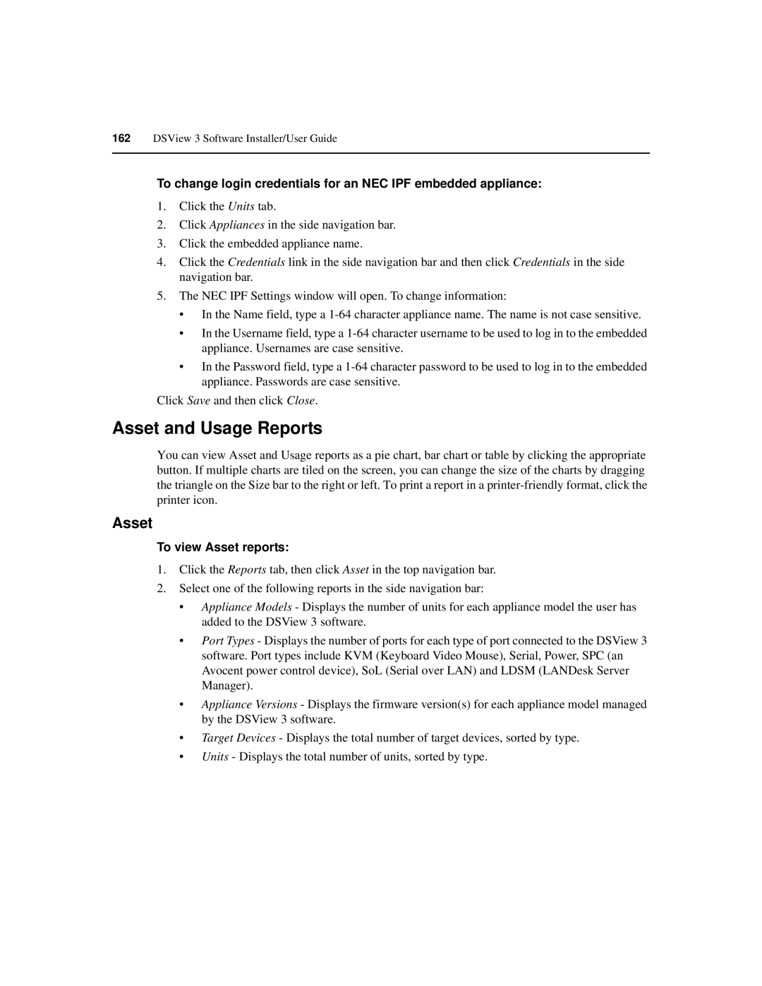 Avocent SPC420 manual Asset and Usage Reports, To view Asset reports 