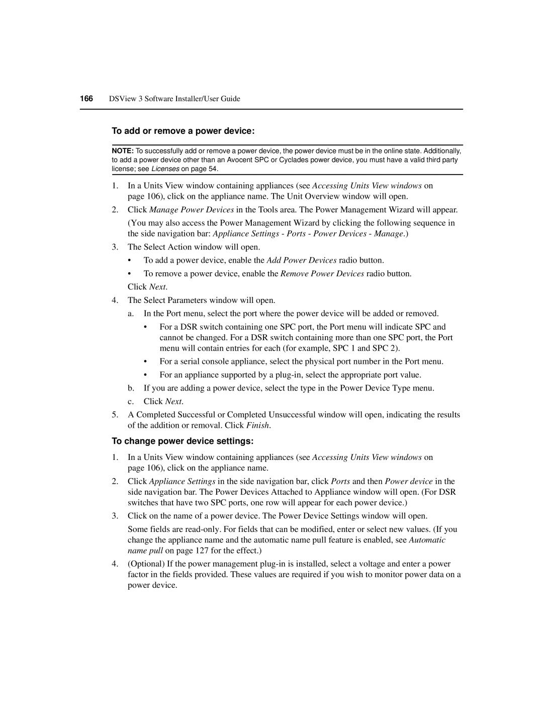 Avocent SPC420 manual To add or remove a power device, To change power device settings 