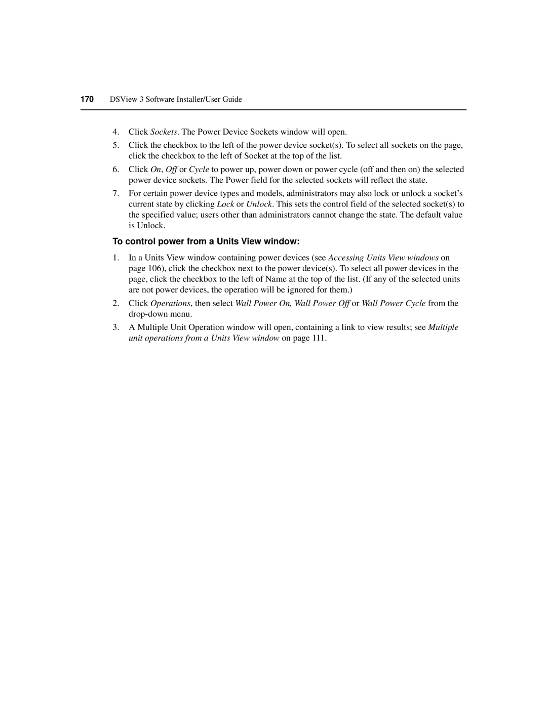 Avocent SPC420 manual To control power from a Units View window 