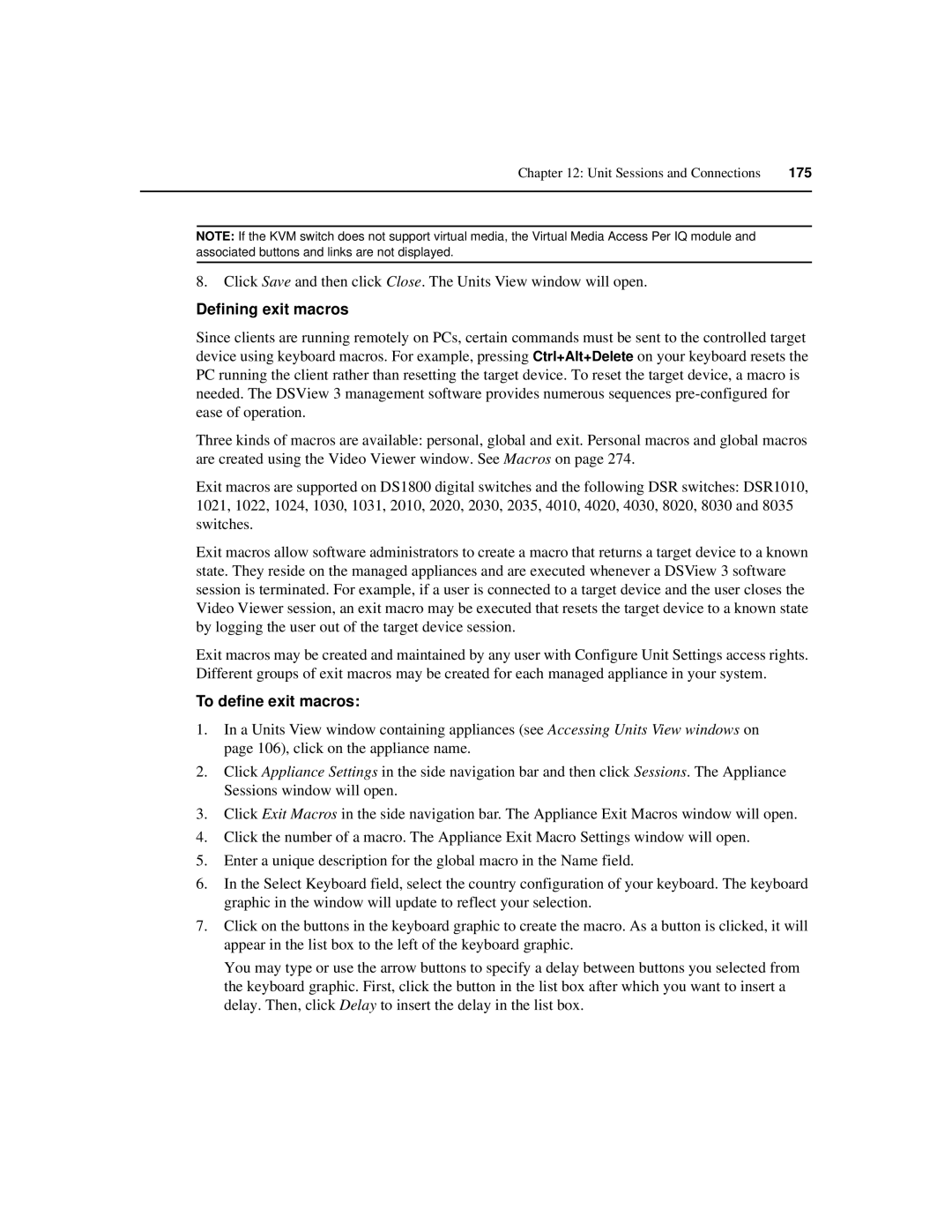 Avocent SPC420 manual Defining exit macros, To define exit macros 