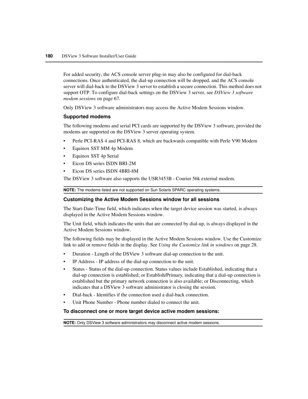 Avocent SPC420 manual Supported modems 