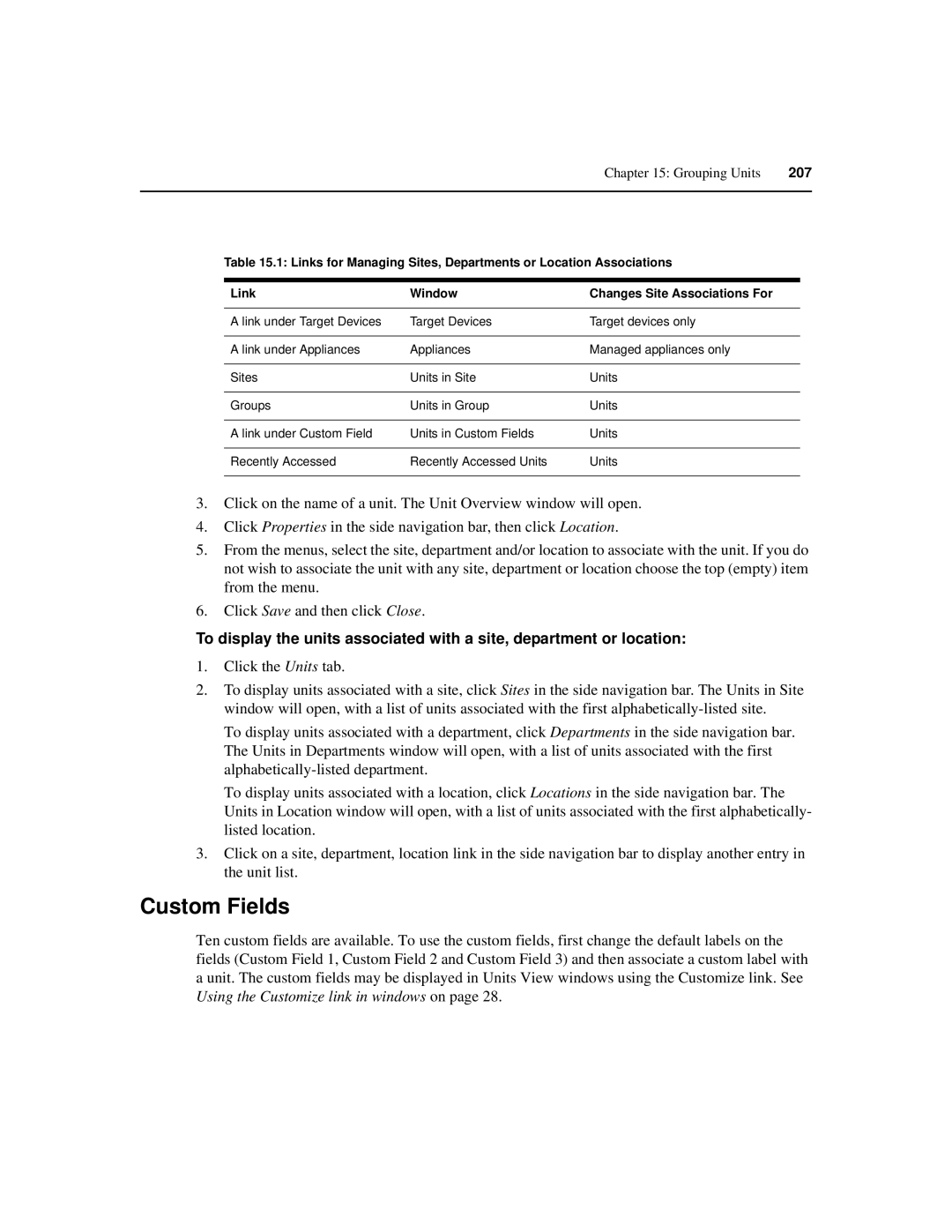 Avocent SPC420 manual Custom Fields, 207 