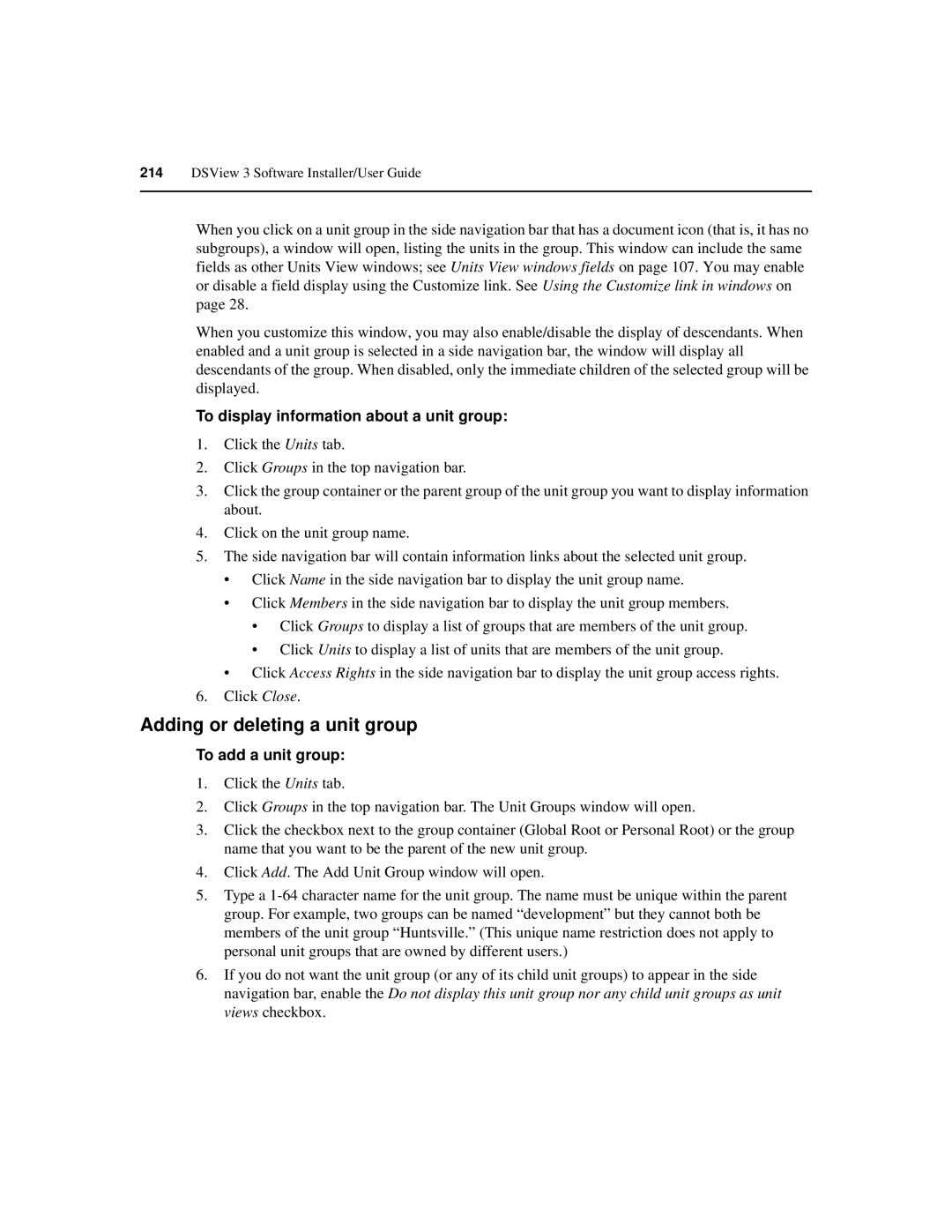 Avocent SPC420 manual Adding or deleting a unit group, To display information about a unit group, To add a unit group 