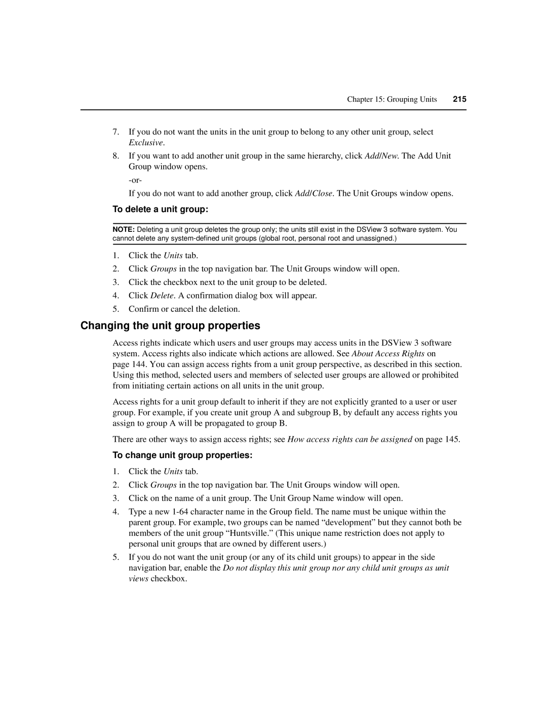 Avocent SPC420 manual Changing the unit group properties, To delete a unit group, To change unit group properties 