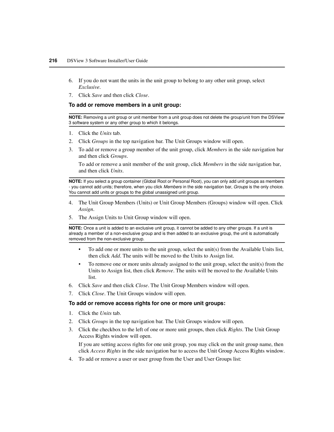 Avocent SPC420 manual To add or remove members in a unit group, To add or remove access rights for one or more unit groups 